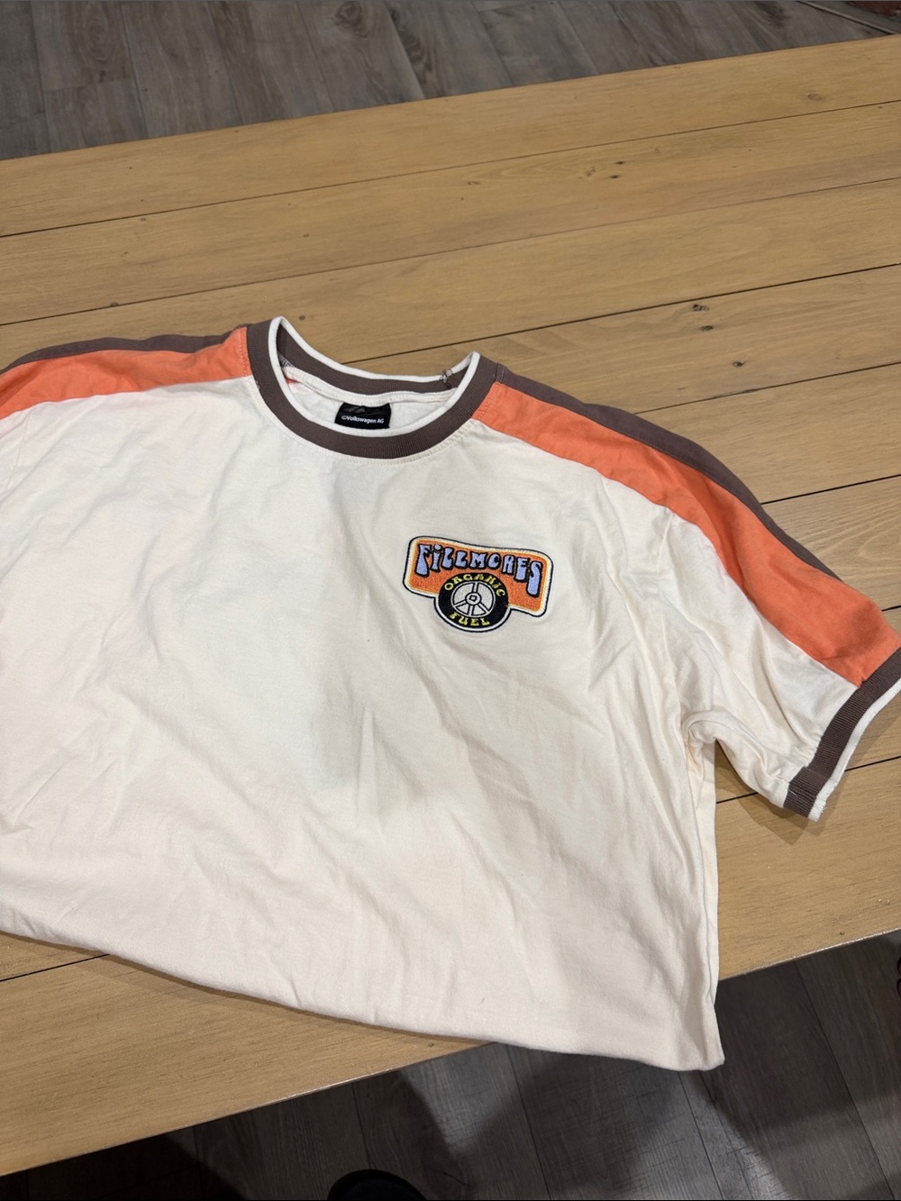 Men's Short Sleeve Retro Ringer Tee - Cream with Orange & Brown Accents